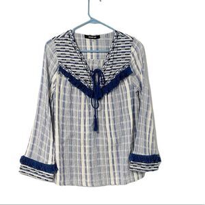 🟢Sugar + Lips Cream & Blue Woven Blouse XS